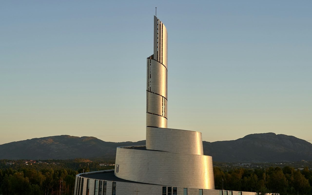 The spiral tower of the Northern Lights Cathedral in Alta