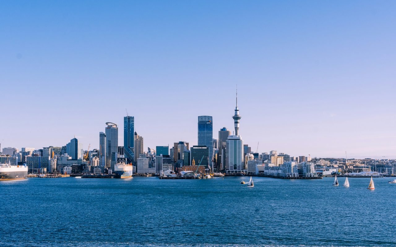 Auckland's skyline and Sky Tower across the harbour