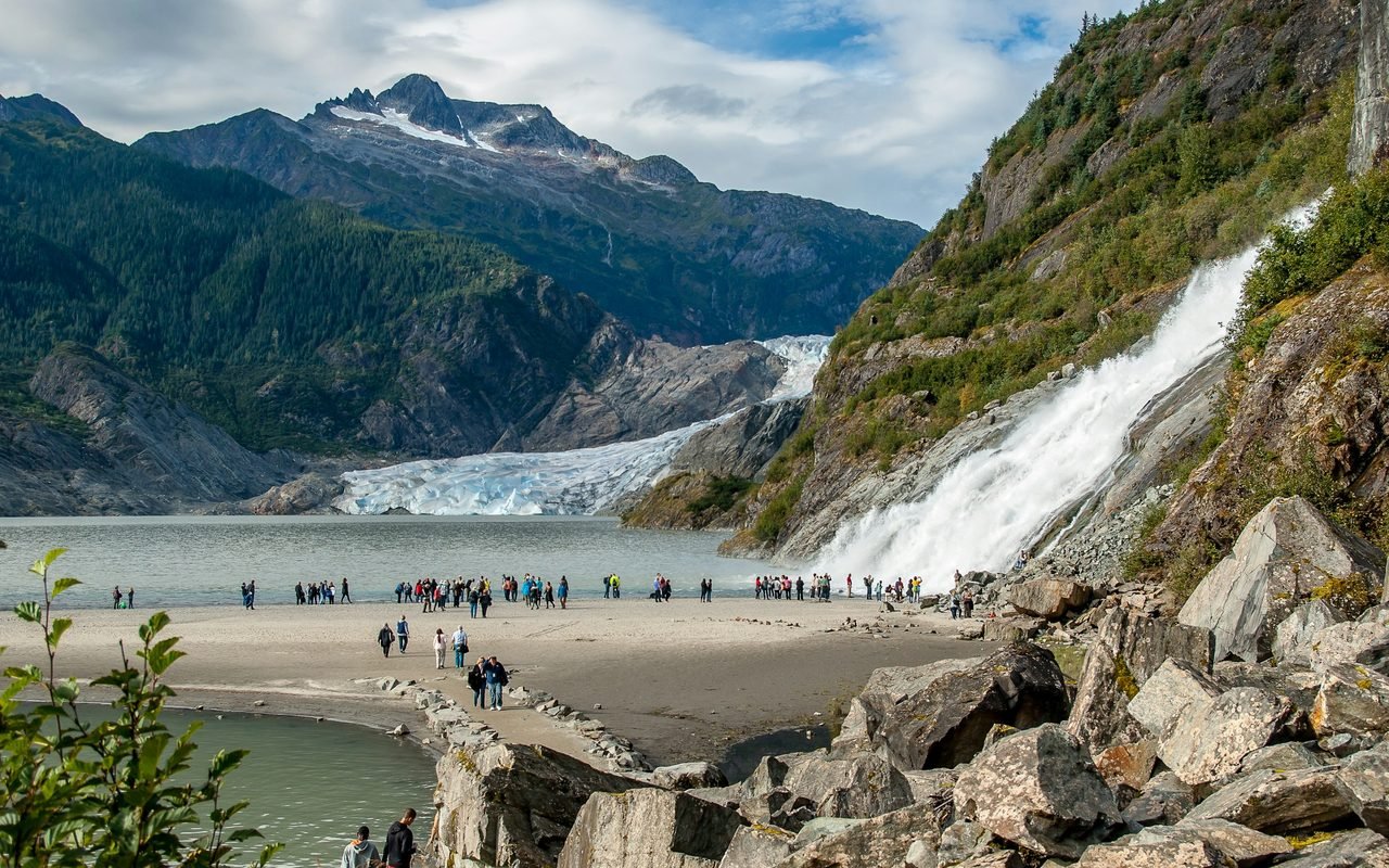 Mendenhall Glacier and Nugget Falls near Juneau