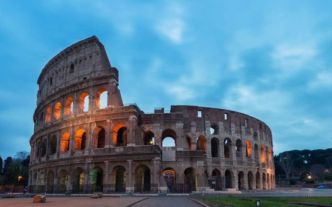 The Colosseum in Rome at dusk